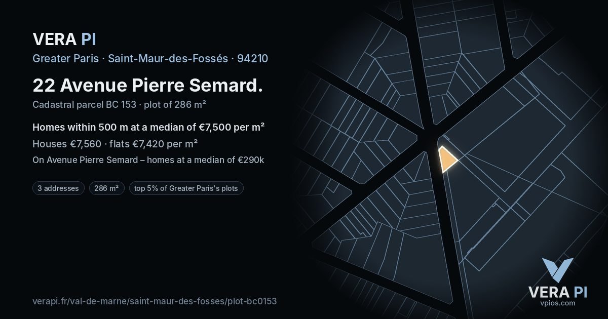 22 Avenue Pierre Semard, Saint-Maur-des-Fossés at night – the plot lit, the parcels around coloured by the prices near them