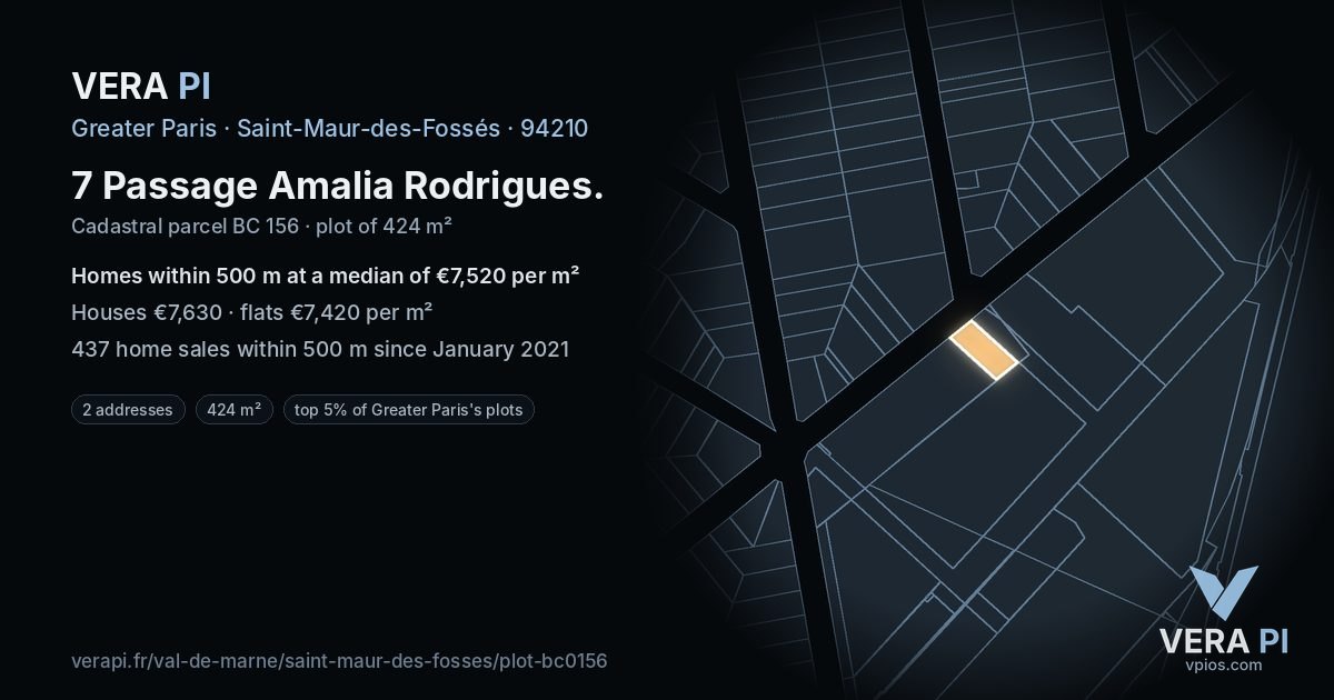 7 Passage Amalia Rodrigues, Saint-Maur-des-Fossés at night – the plot lit, the parcels around coloured by the prices near them