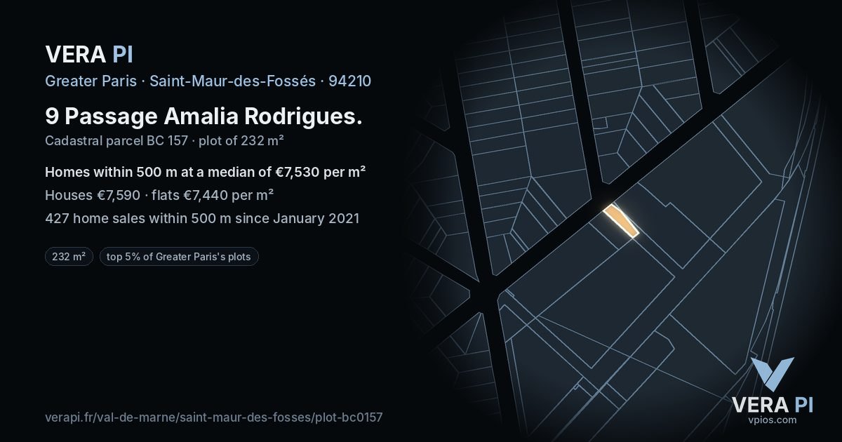 9 Passage Amalia Rodrigues, Saint-Maur-des-Fossés at night – the plot lit, the parcels around coloured by the prices near them