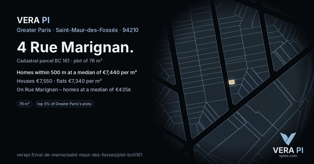 4 Rue Marignan, Saint-Maur-des-Fossés at night – the plot lit, the parcels around coloured by the prices near them