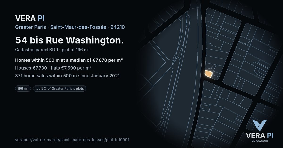 54 bis Rue Washington, Saint-Maur-des-Fossés at night – the plot lit, the parcels around coloured by the prices near them