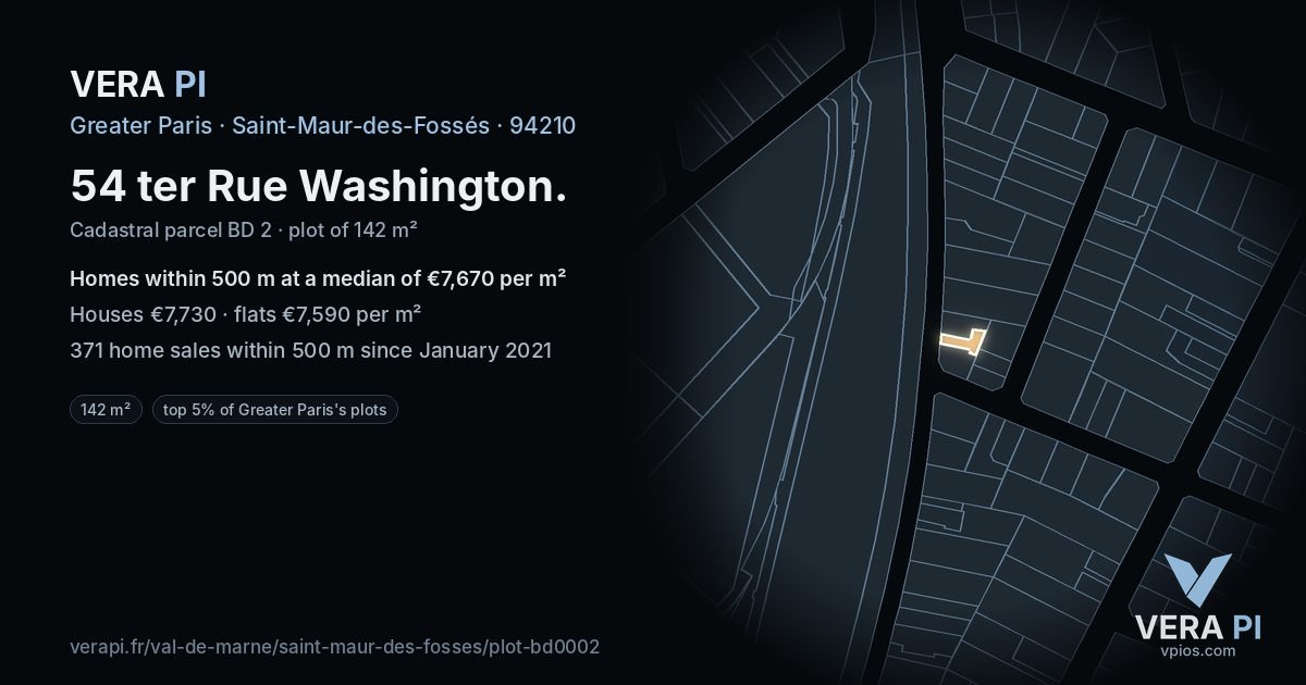 54 ter Rue Washington, Saint-Maur-des-Fossés at night – the plot lit, the parcels around coloured by the prices near them