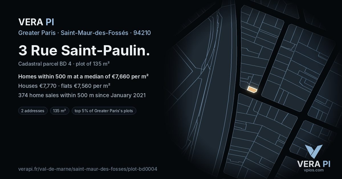 3 Rue Saint-Paulin, Saint-Maur-des-Fossés at night – the plot lit, the parcels around coloured by the prices near them