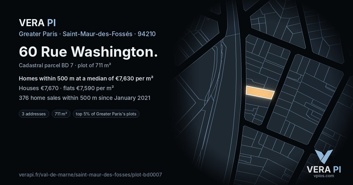 60 Rue Washington, Saint-Maur-des-Fossés at night – the plot lit, the parcels around coloured by the prices near them