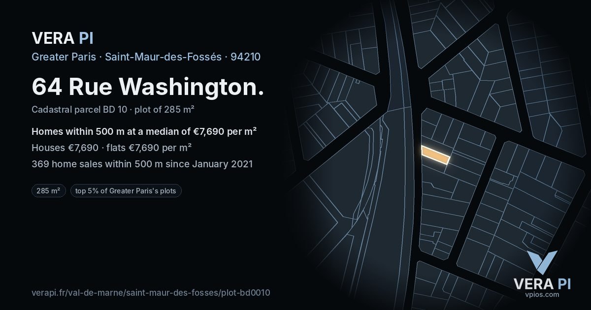 64 Rue Washington, Saint-Maur-des-Fossés at night – the plot lit, the parcels around coloured by the prices near them