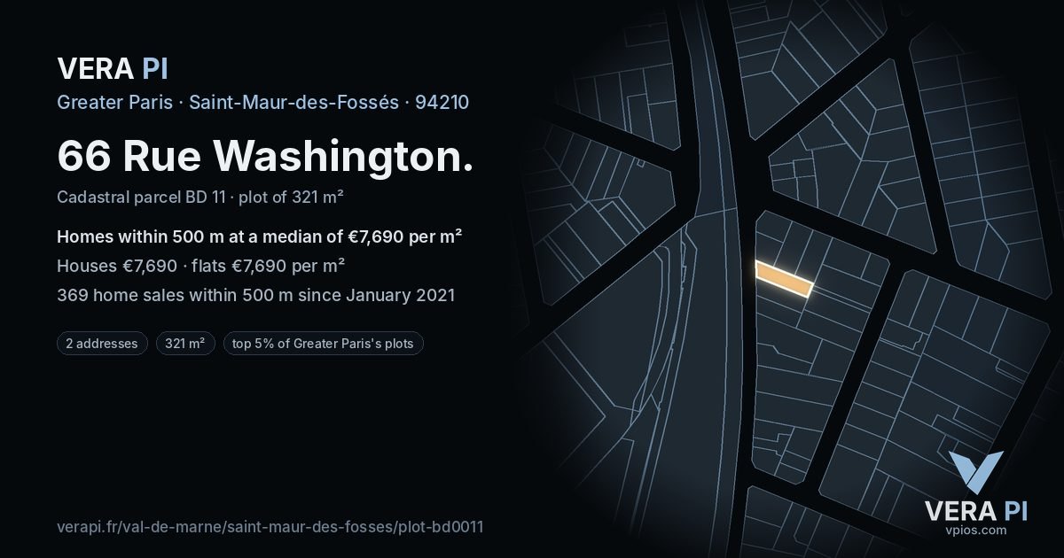 66 Rue Washington, Saint-Maur-des-Fossés at night – the plot lit, the parcels around coloured by the prices near them