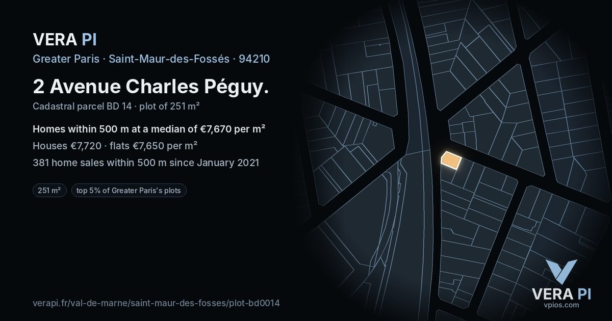 2 Avenue Charles Péguy, Saint-Maur-des-Fossés at night – the plot lit, the parcels around coloured by the prices near them