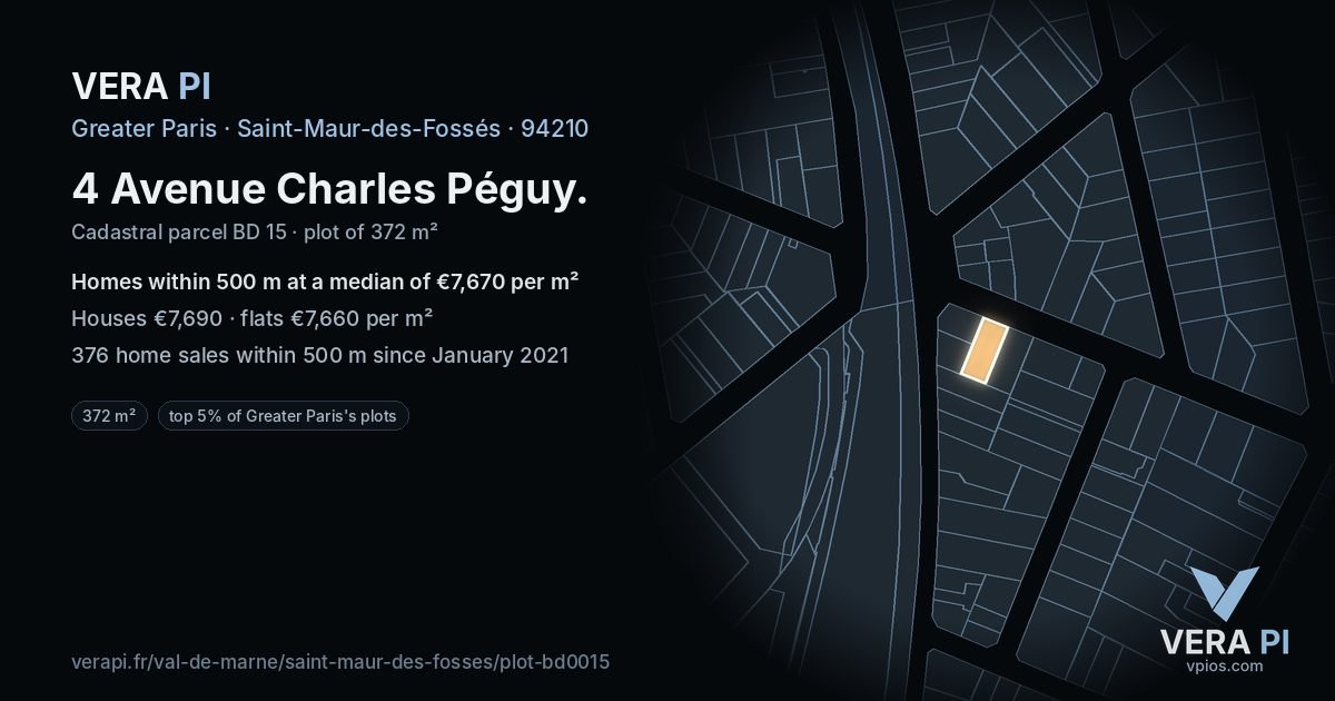 4 Avenue Charles Péguy, Saint-Maur-des-Fossés at night – the plot lit, the parcels around coloured by the prices near them