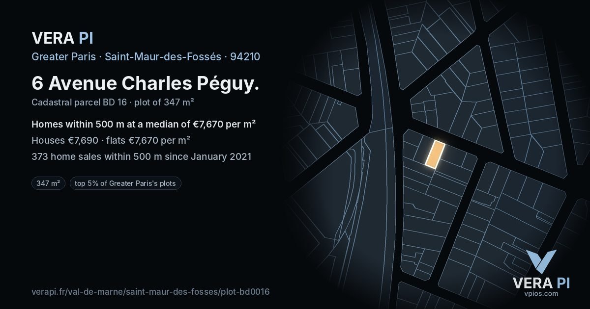 6 Avenue Charles Péguy, Saint-Maur-des-Fossés at night – the plot lit, the parcels around coloured by the prices near them