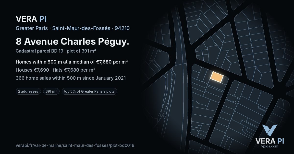 8 Avenue Charles Péguy, Saint-Maur-des-Fossés at night – the plot lit, the parcels around coloured by the prices near them