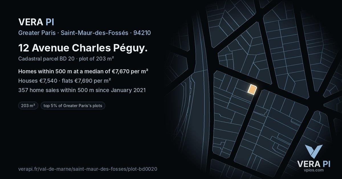 12 Avenue Charles Péguy, Saint-Maur-des-Fossés at night – the plot lit, the parcels around coloured by the prices near them