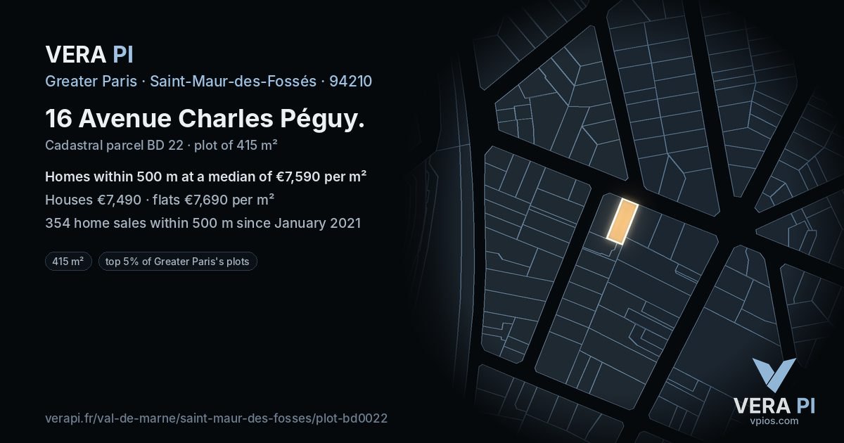 16 Avenue Charles Péguy, Saint-Maur-des-Fossés at night – the plot lit, the parcels around coloured by the prices near them