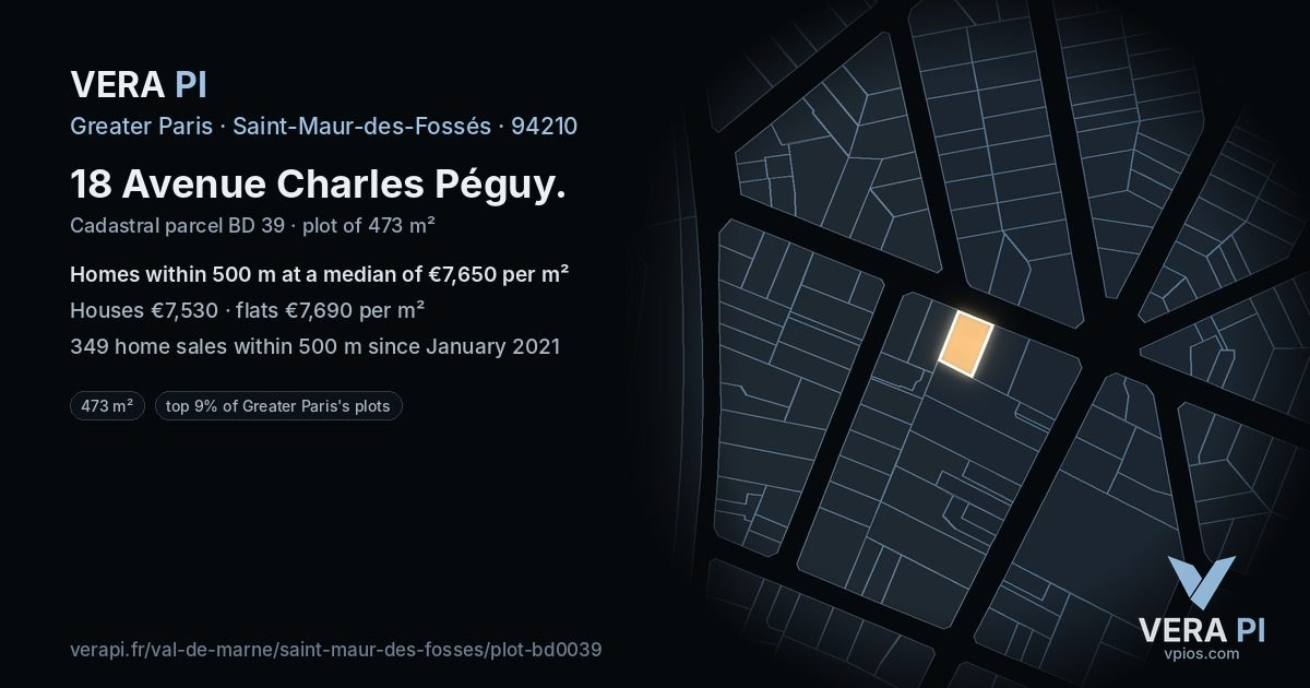 18 Avenue Charles Péguy, Saint-Maur-des-Fossés at night – the plot lit, the parcels around coloured by the prices near them