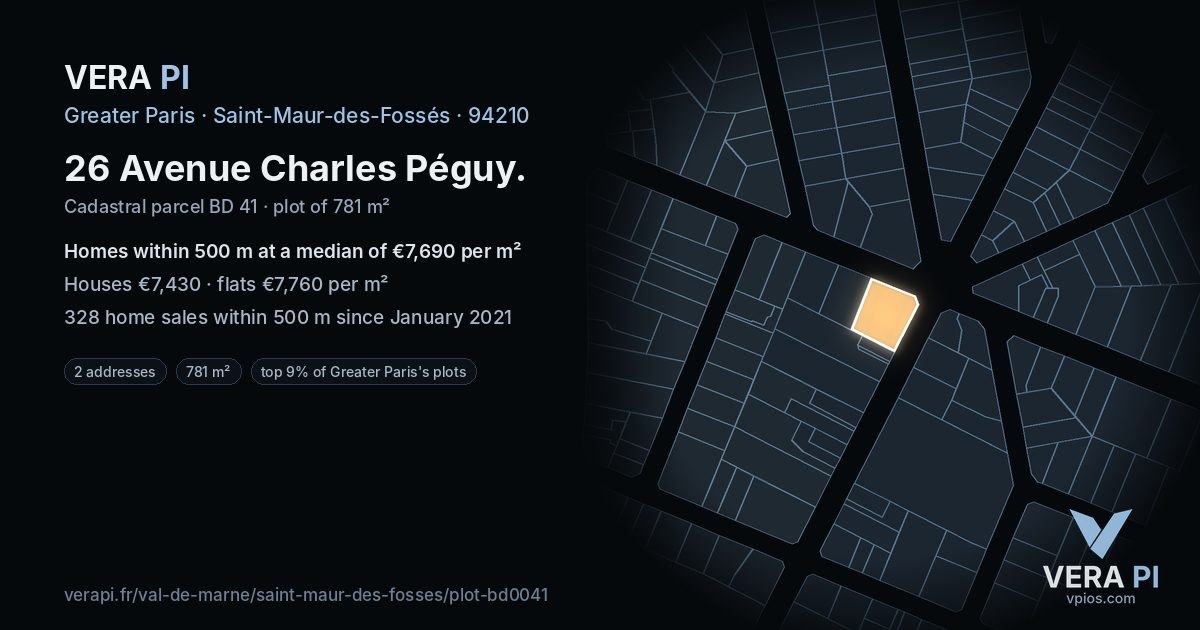 26 Avenue Charles Péguy, Saint-Maur-des-Fossés at night – the plot lit, the parcels around coloured by the prices near them