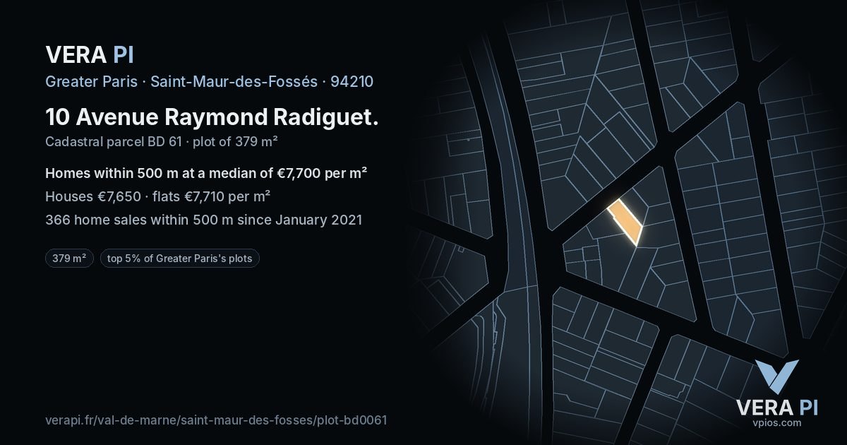 10 Avenue Raymond Radiguet, Saint-Maur-des-Fossés at night – the plot lit, the parcels around coloured by the prices near them