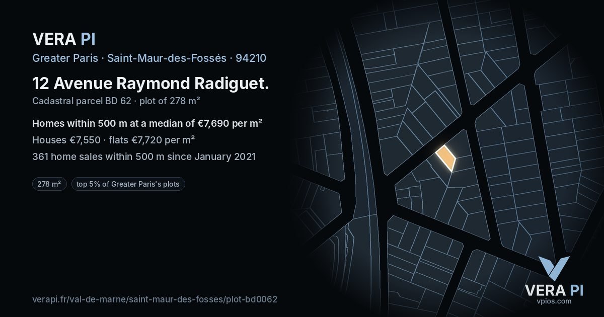 12 Avenue Raymond Radiguet, Saint-Maur-des-Fossés at night – the plot lit, the parcels around coloured by the prices near them
