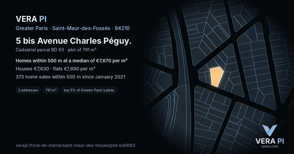 5 bis Avenue Charles Péguy, Saint-Maur-des-Fossés at night – the plot lit, the parcels around coloured by the prices near them