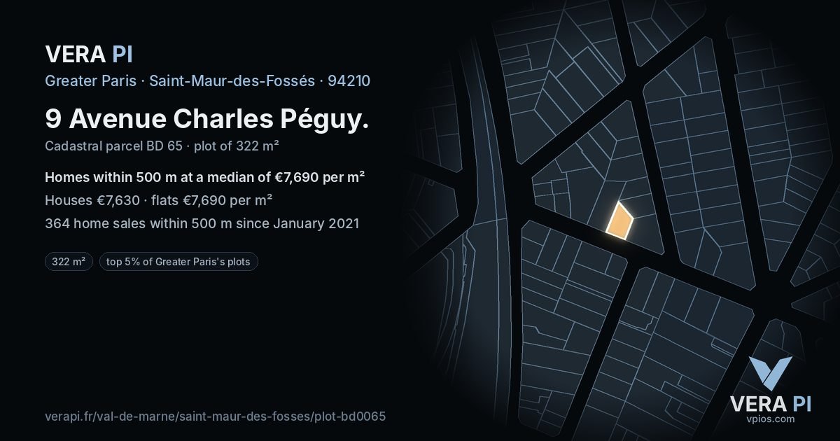 9 Avenue Charles Péguy, Saint-Maur-des-Fossés at night – the plot lit, the parcels around coloured by the prices near them