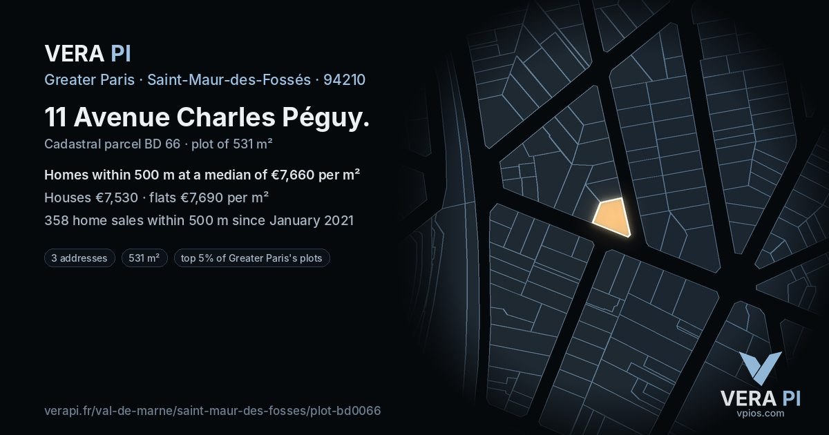 11 Avenue Charles Péguy, Saint-Maur-des-Fossés at night – the plot lit, the parcels around coloured by the prices near them