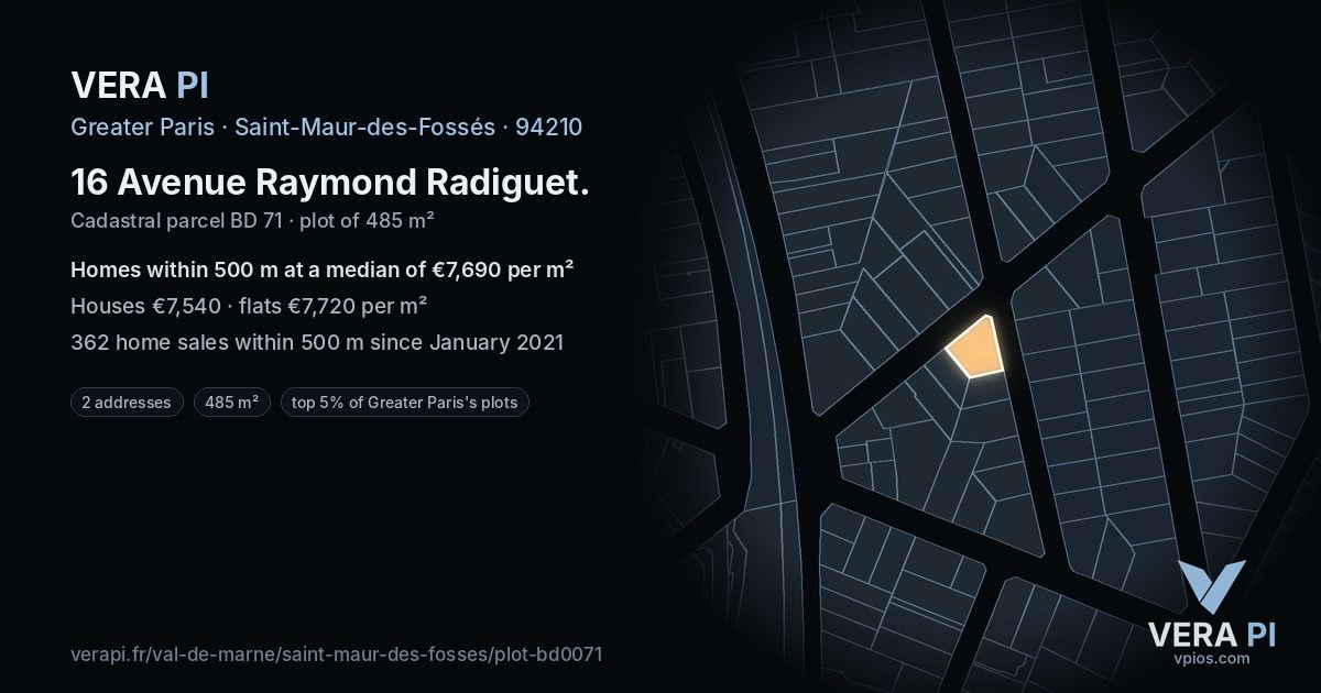 16 Avenue Raymond Radiguet, Saint-Maur-des-Fossés at night – the plot lit, the parcels around coloured by the prices near them