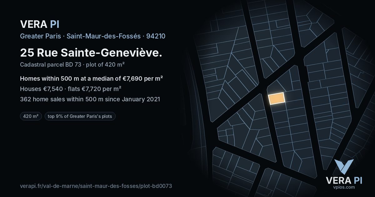 25 Rue Sainte-Geneviève, Saint-Maur-des-Fossés at night – the plot lit, the parcels around coloured by the prices near them