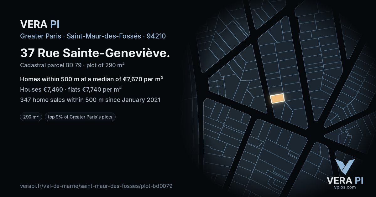 37 Rue Sainte-Geneviève, Saint-Maur-des-Fossés at night – the plot lit, the parcels around coloured by the prices near them