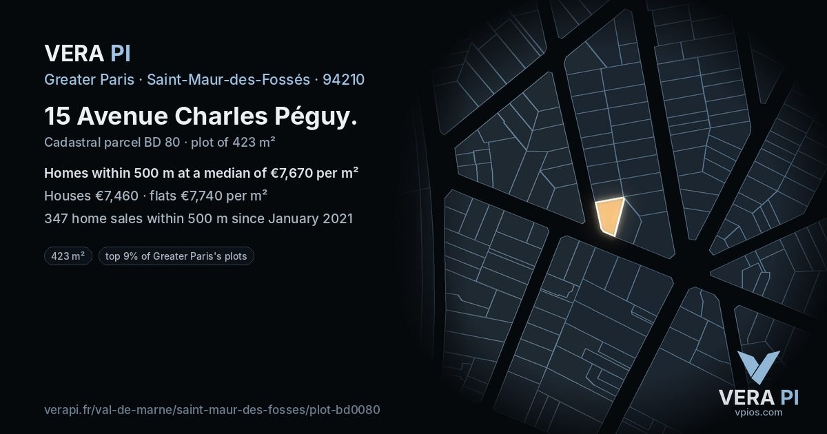 15 Avenue Charles Péguy, Saint-Maur-des-Fossés at night – the plot lit, the parcels around coloured by the prices near them