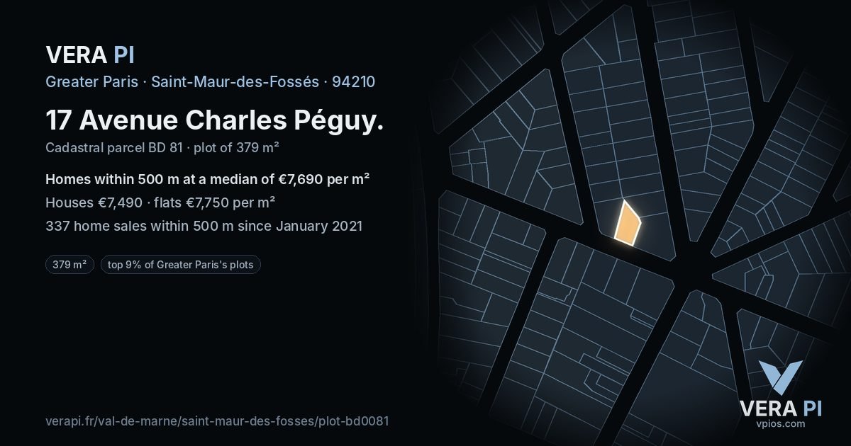 17 Avenue Charles Péguy, Saint-Maur-des-Fossés at night – the plot lit, the parcels around coloured by the prices near them