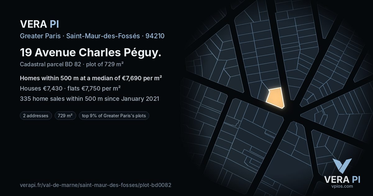 19 Avenue Charles Péguy, Saint-Maur-des-Fossés at night – the plot lit, the parcels around coloured by the prices near them