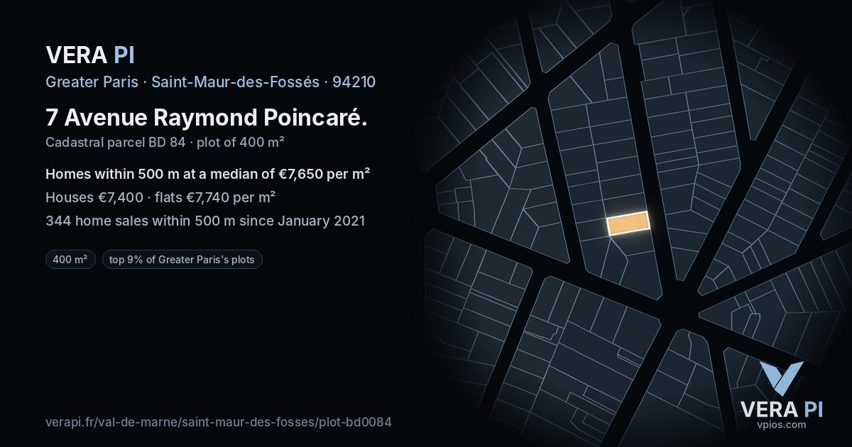 7 Avenue Raymond Poincaré, Saint-Maur-des-Fossés at night – the plot lit, the parcels around coloured by the prices near them