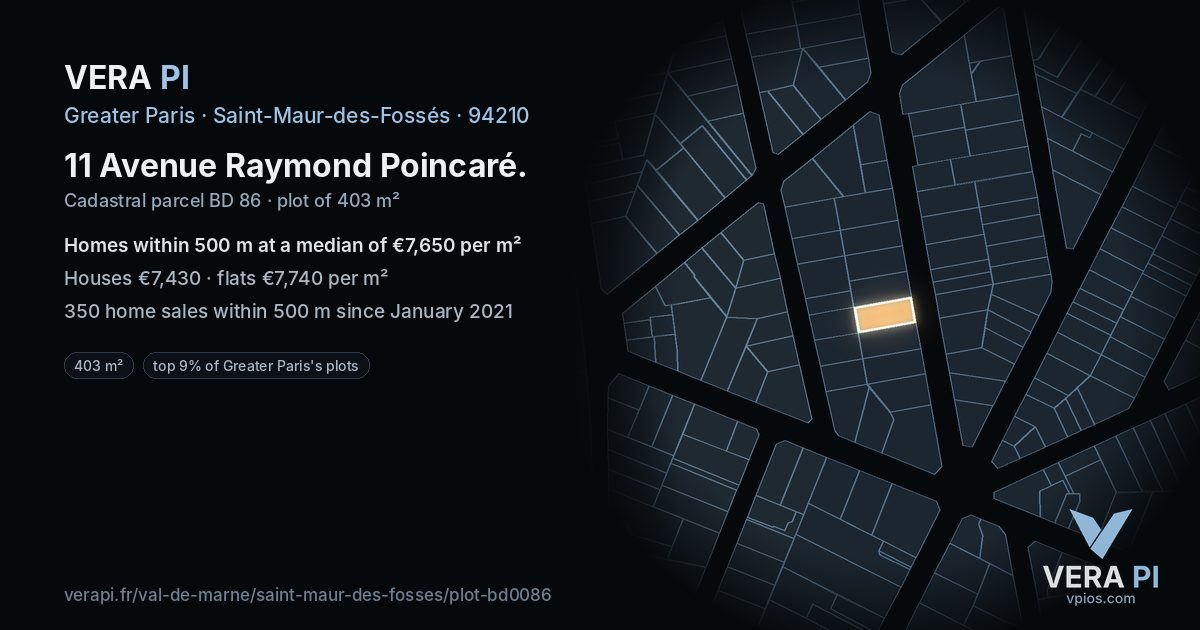 11 Avenue Raymond Poincaré, Saint-Maur-des-Fossés at night – the plot lit, the parcels around coloured by the prices near them
