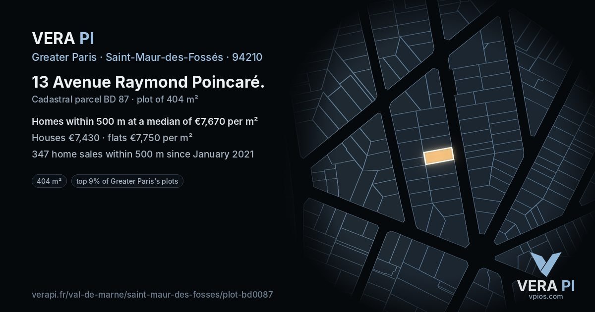 13 Avenue Raymond Poincaré, Saint-Maur-des-Fossés at night – the plot lit, the parcels around coloured by the prices near them