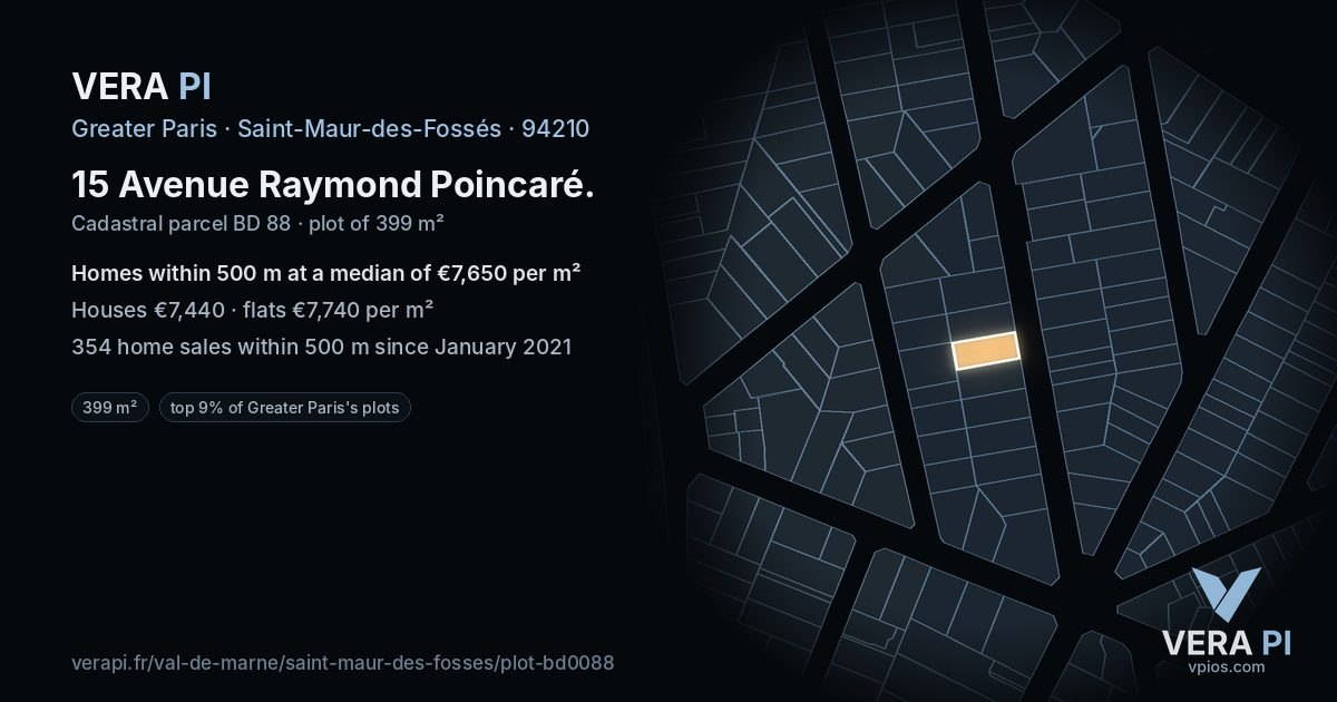15 Avenue Raymond Poincaré, Saint-Maur-des-Fossés at night – the plot lit, the parcels around coloured by the prices near them