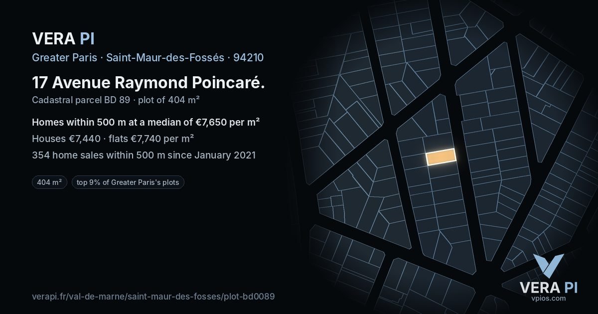 17 Avenue Raymond Poincaré, Saint-Maur-des-Fossés at night – the plot lit, the parcels around coloured by the prices near them