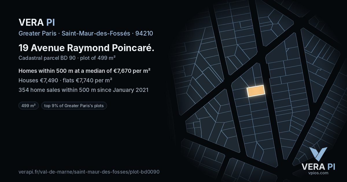 19 Avenue Raymond Poincaré, Saint-Maur-des-Fossés at night – the plot lit, the parcels around coloured by the prices near them