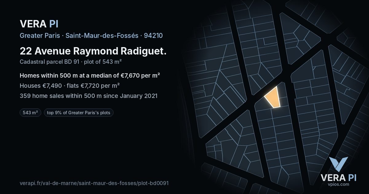 22 Avenue Raymond Radiguet, Saint-Maur-des-Fossés at night – the plot lit, the parcels around coloured by the prices near them