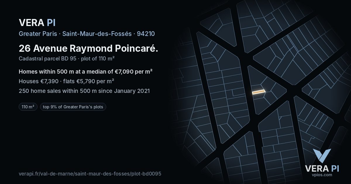 26 Avenue Raymond Poincaré, Saint-Maur-des-Fossés at night – the plot lit, the parcels around coloured by the prices near them