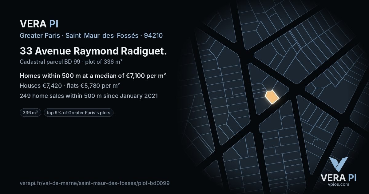 33 Avenue Raymond Radiguet, Saint-Maur-des-Fossés at night – the plot lit, the parcels around coloured by the prices near them