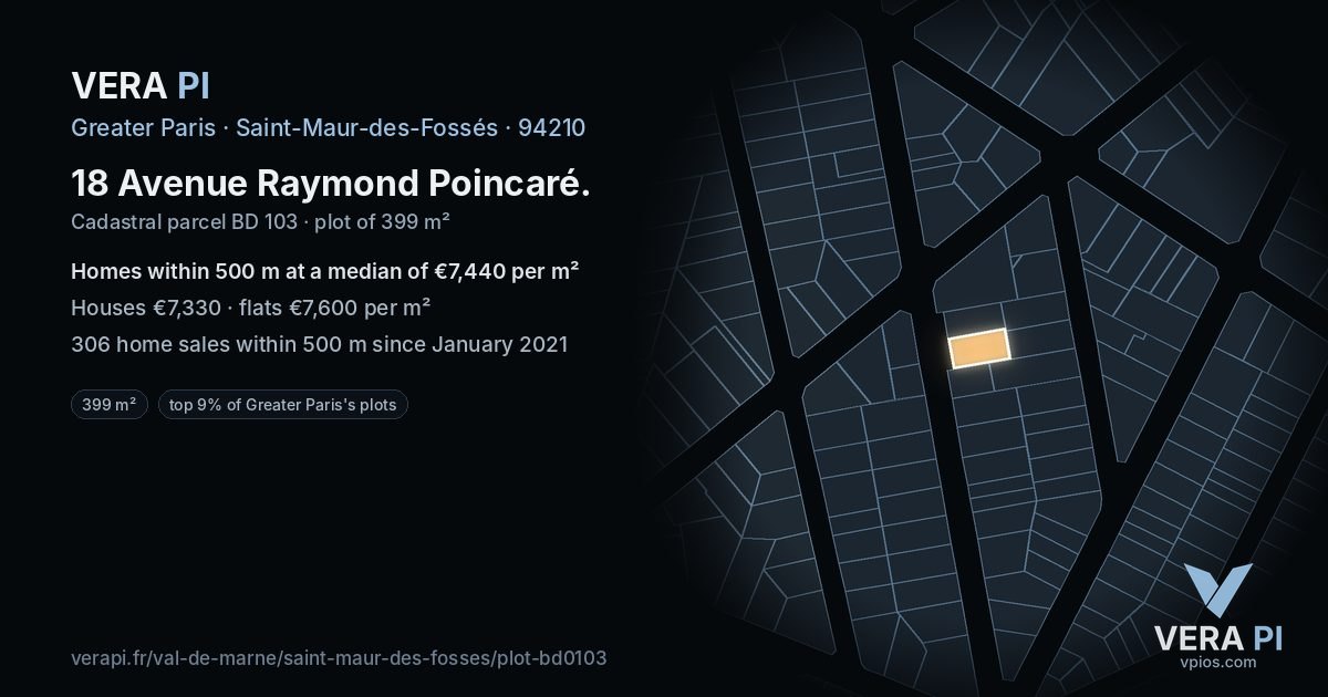 18 Avenue Raymond Poincaré, Saint-Maur-des-Fossés at night – the plot lit, the parcels around coloured by the prices near them