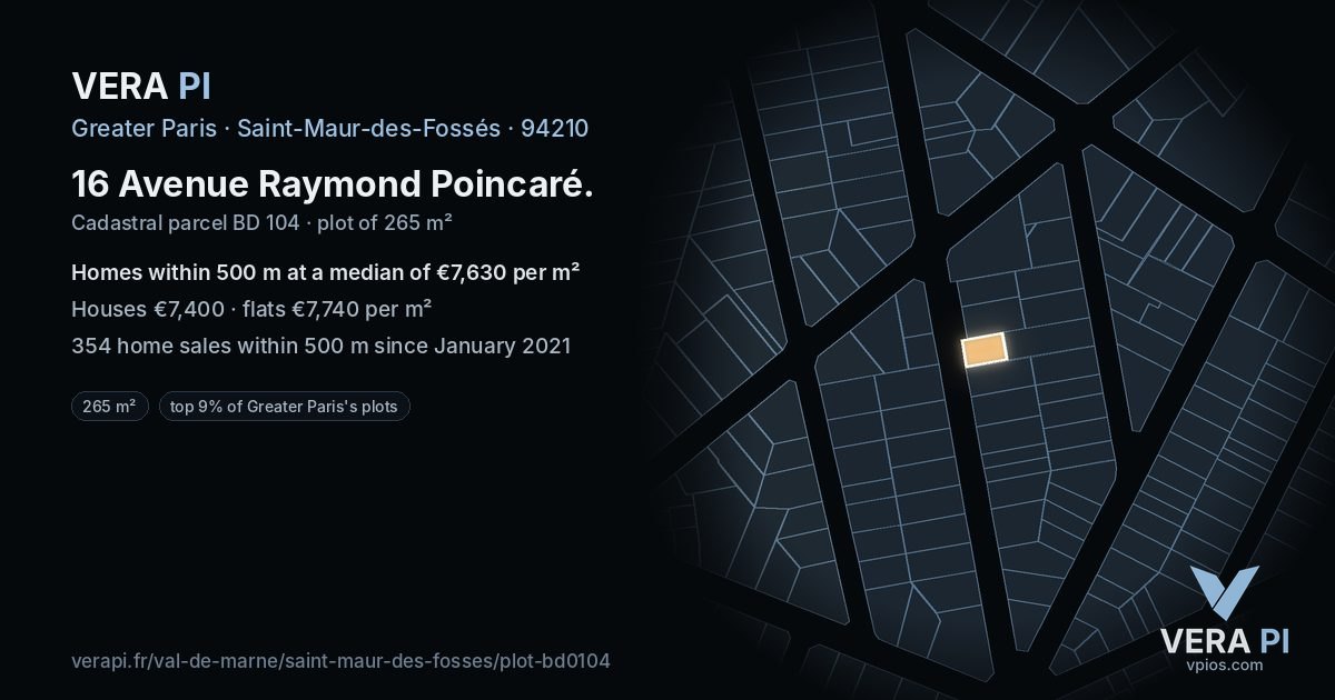 16 Avenue Raymond Poincaré, Saint-Maur-des-Fossés at night – the plot lit, the parcels around coloured by the prices near them