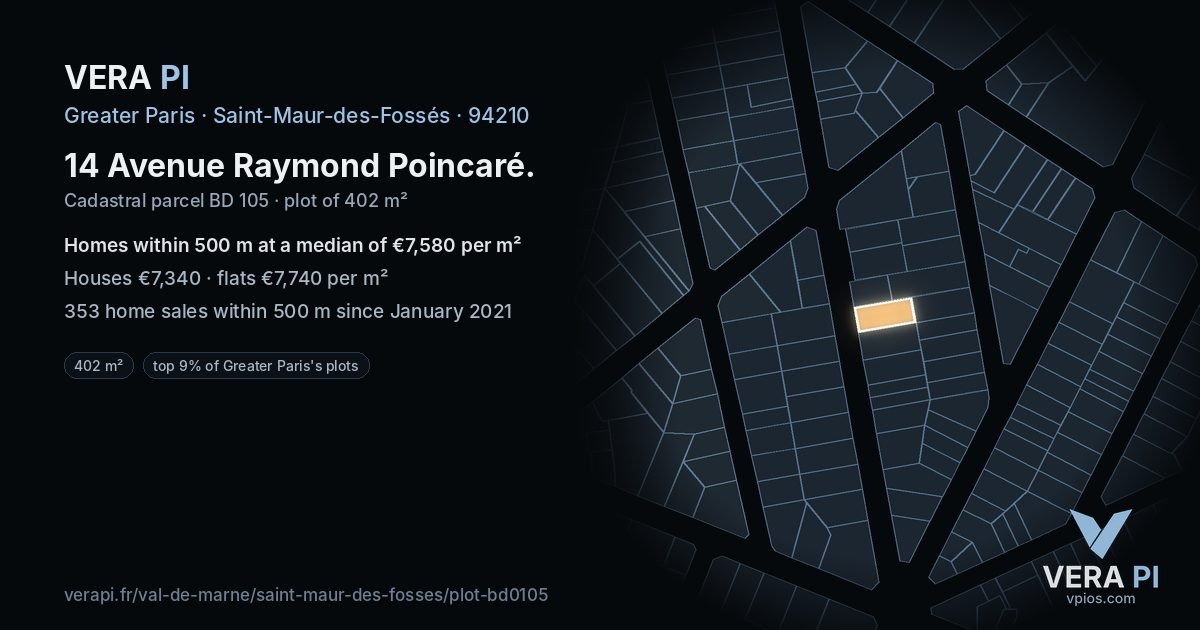 14 Avenue Raymond Poincaré, Saint-Maur-des-Fossés at night – the plot lit, the parcels around coloured by the prices near them