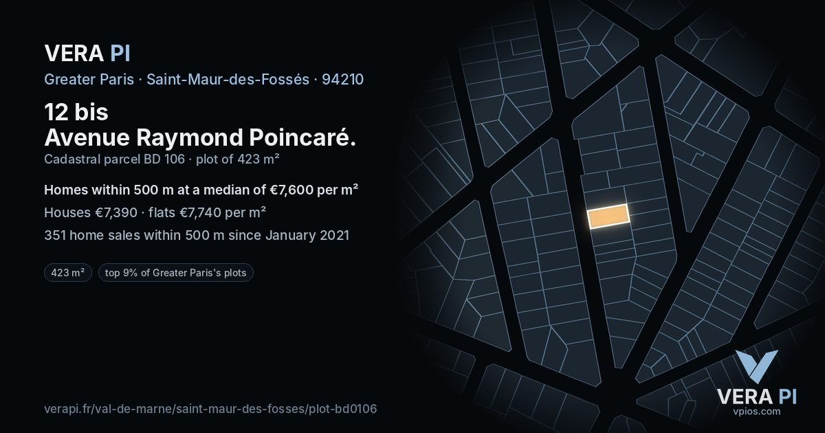 12 bis Avenue Raymond Poincaré, Saint-Maur-des-Fossés at night – the plot lit, the parcels around coloured by the prices near them