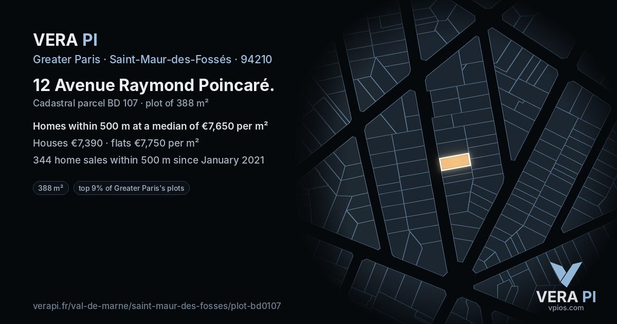 12 Avenue Raymond Poincaré, Saint-Maur-des-Fossés at night – the plot lit, the parcels around coloured by the prices near them