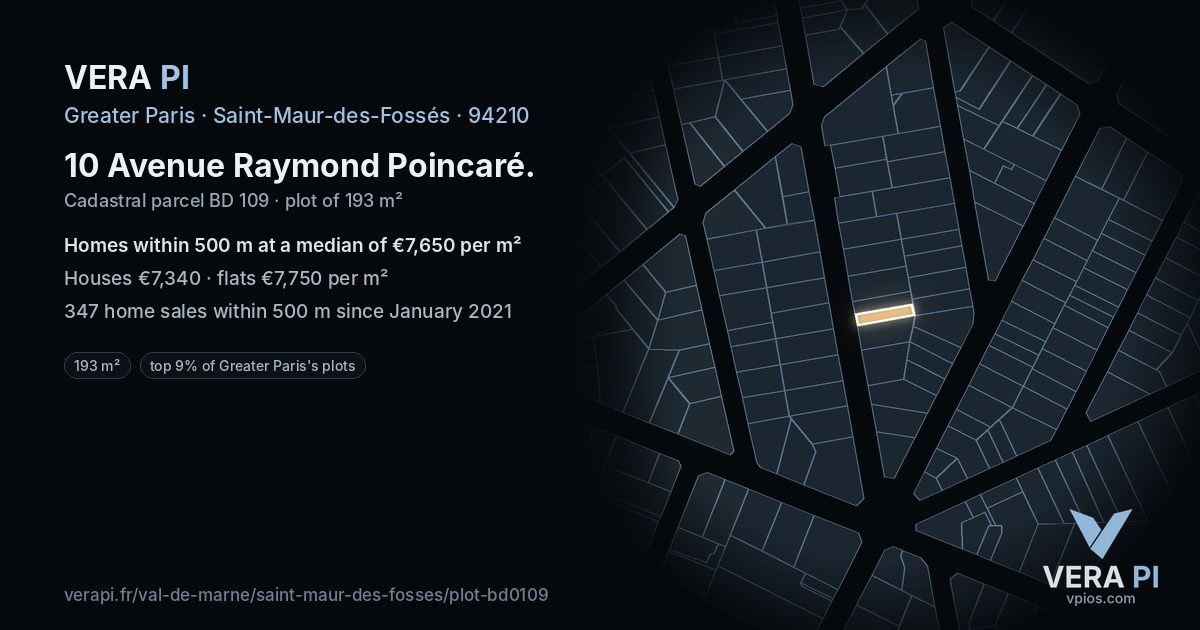 10 Avenue Raymond Poincaré, Saint-Maur-des-Fossés at night – the plot lit, the parcels around coloured by the prices near them
