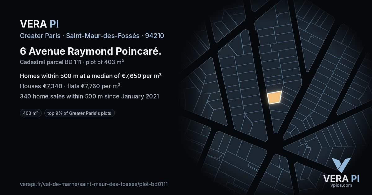 6 Avenue Raymond Poincaré, Saint-Maur-des-Fossés at night – the plot lit, the parcels around coloured by the prices near them