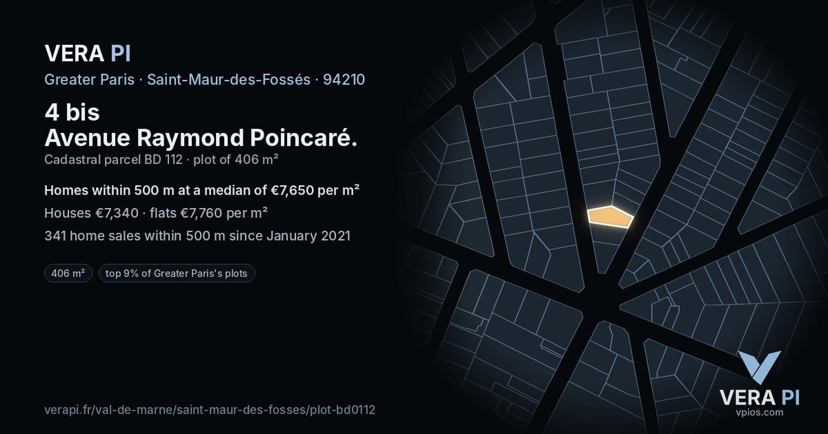 4 bis Avenue Raymond Poincaré, Saint-Maur-des-Fossés at night – the plot lit, the parcels around coloured by the prices near them