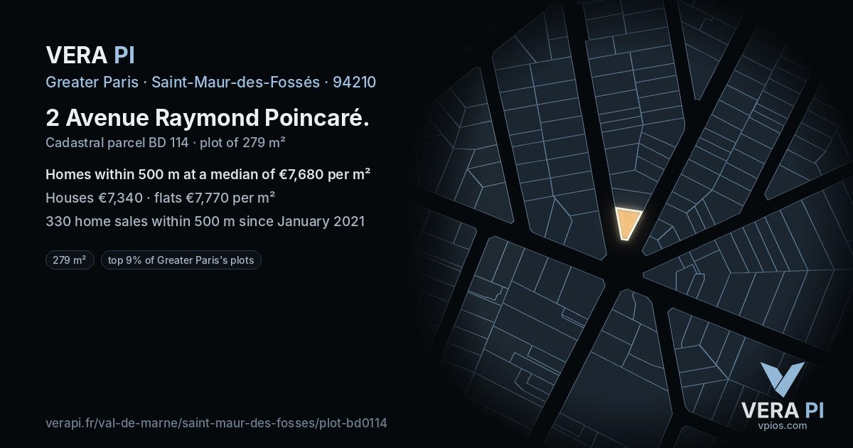 2 Avenue Raymond Poincaré, Saint-Maur-des-Fossés at night – the plot lit, the parcels around coloured by the prices near them