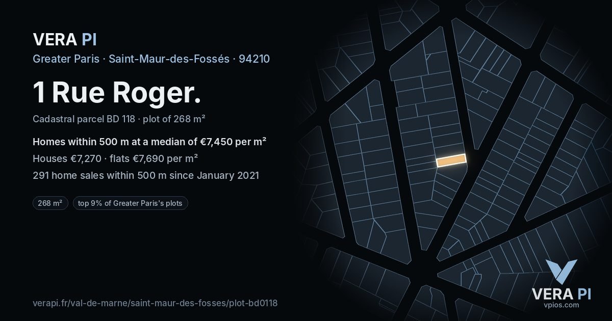 1 Rue Roger, Saint-Maur-des-Fossés at night – the plot lit, the parcels around coloured by the prices near them