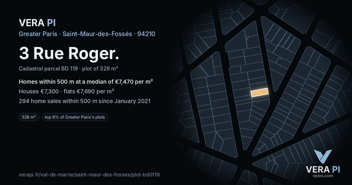 3 Rue Roger, Saint-Maur-des-Fossés at night – the plot lit, the parcels around coloured by the prices near them