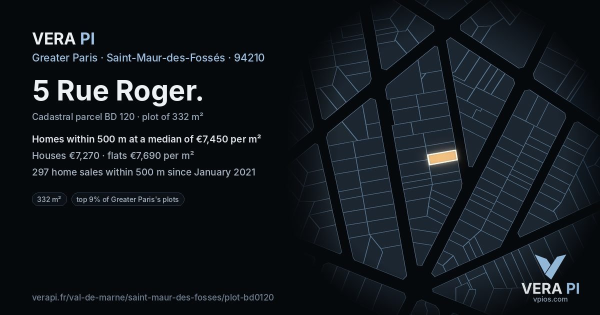 5 Rue Roger, Saint-Maur-des-Fossés at night – the plot lit, the parcels around coloured by the prices near them